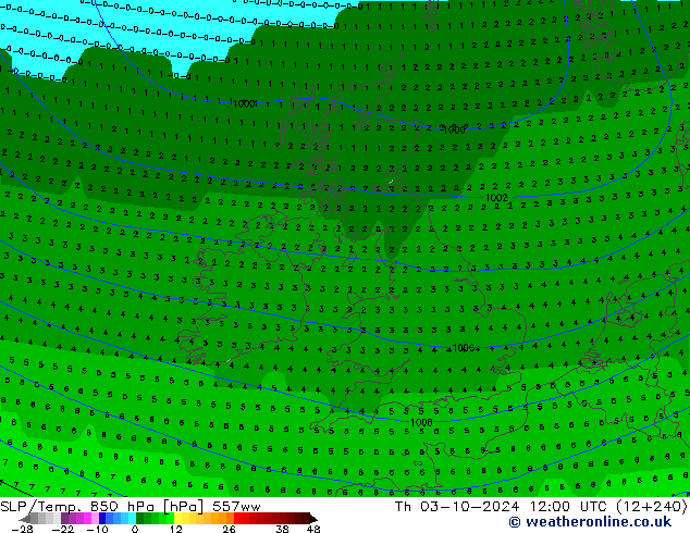 SLP/Temp. 850 hPa 557ww Th 03.10.2024 12 UTC