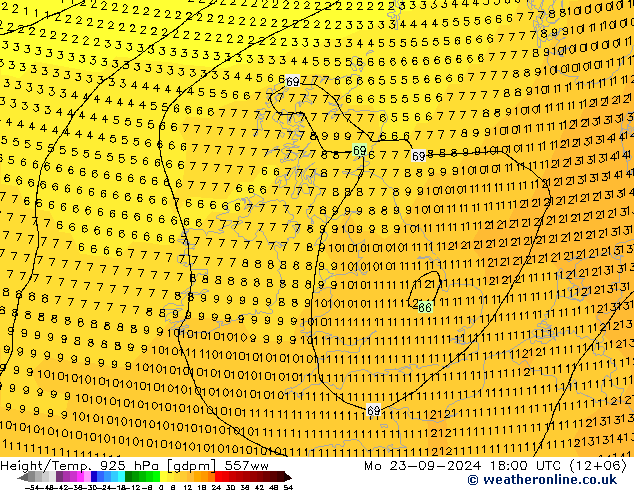 Height/Temp. 925 hPa 557ww Mo 23.09.2024 18 UTC