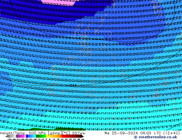 Geop./Temp. 500 hPa 557ww mié 25.09.2024 06 UTC