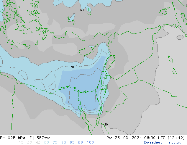 Humidité rel. 925 hPa 557ww mer 25.09.2024 06 UTC