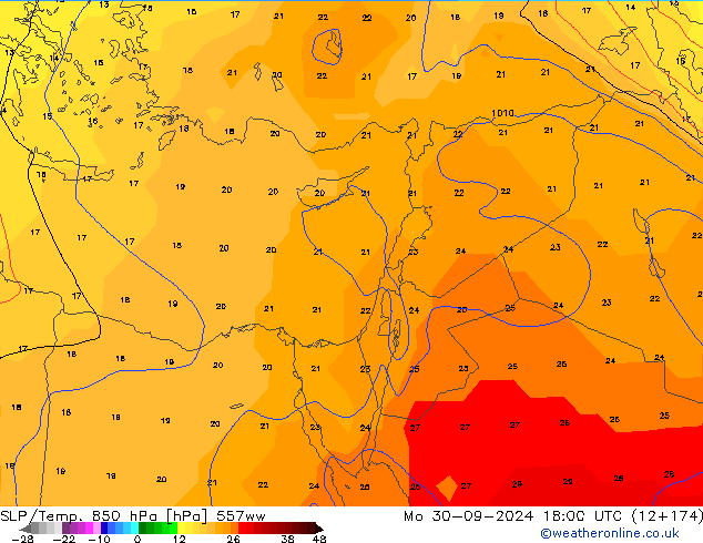 SLP/Temp. 850 hPa 557ww ma 30.09.2024 18 UTC