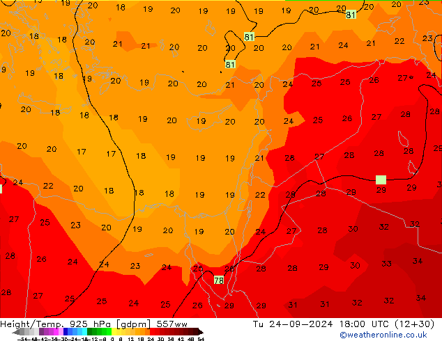 Height/Temp. 925 hPa 557ww wto. 24.09.2024 18 UTC