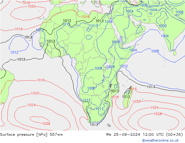 Pressione al suolo 557ww mer 25.09.2024 12 UTC