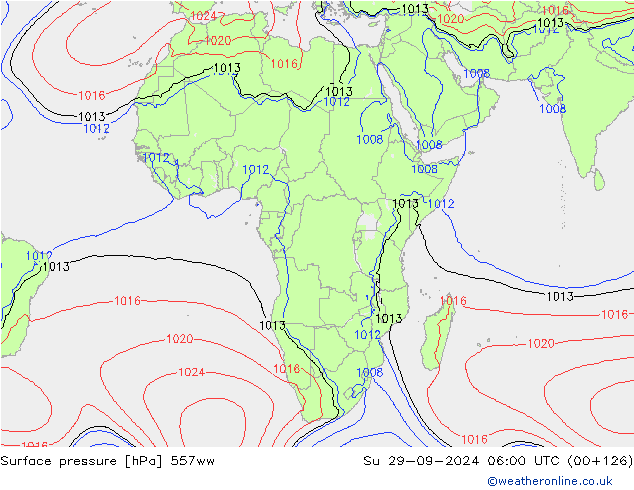 Surface pressure 557ww Su 29.09.2024 06 UTC