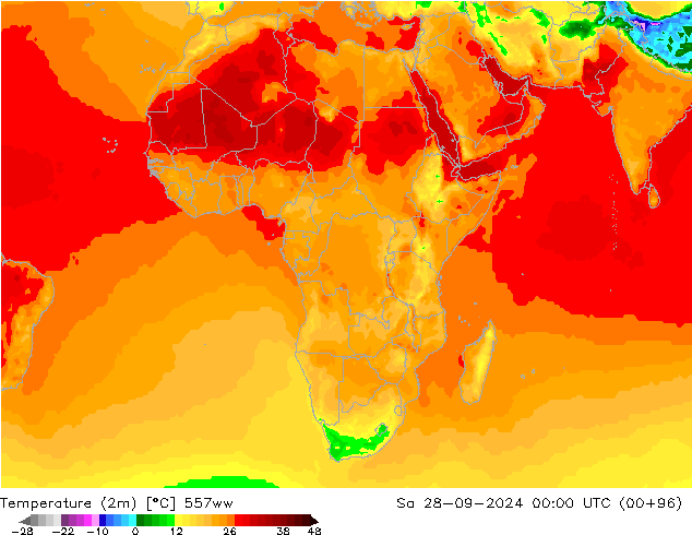 Temperatuurkaart (2m) 557ww za 28.09.2024 00 UTC