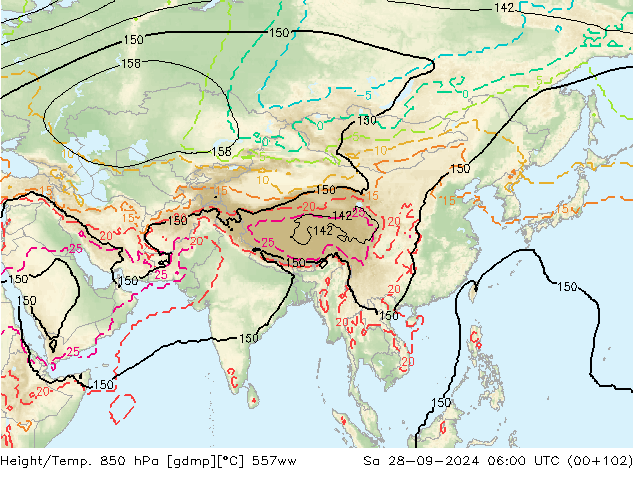 Height/Temp. 850 hPa 557ww so. 28.09.2024 06 UTC