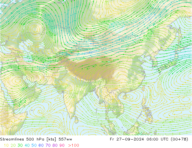 Streamlines 500 hPa 557ww Fr 27.09.2024 06 UTC