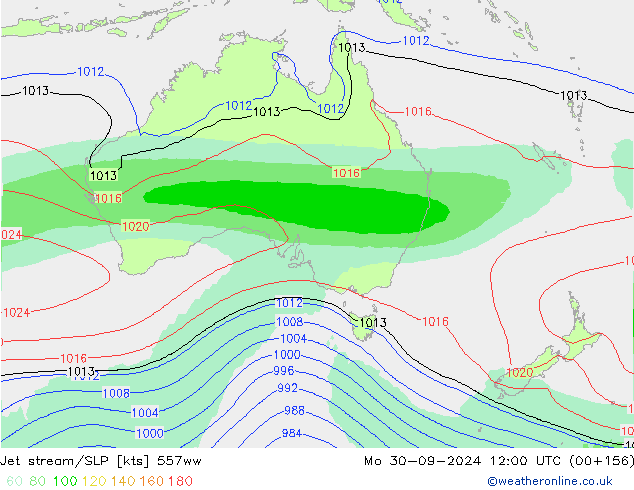 Jet stream/SLP 557ww Mo 30.09.2024 12 UTC