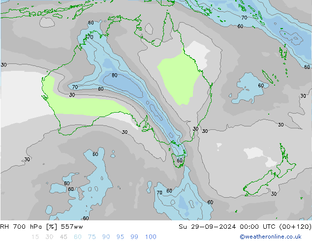 RH 700 гПа 557ww Вс 29.09.2024 00 UTC