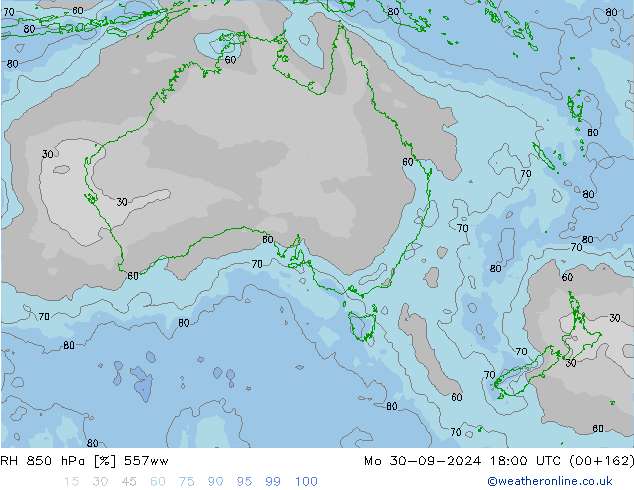 Humidité rel. 850 hPa 557ww lun 30.09.2024 18 UTC