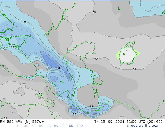 RH 850 hPa 557ww Čt 26.09.2024 12 UTC