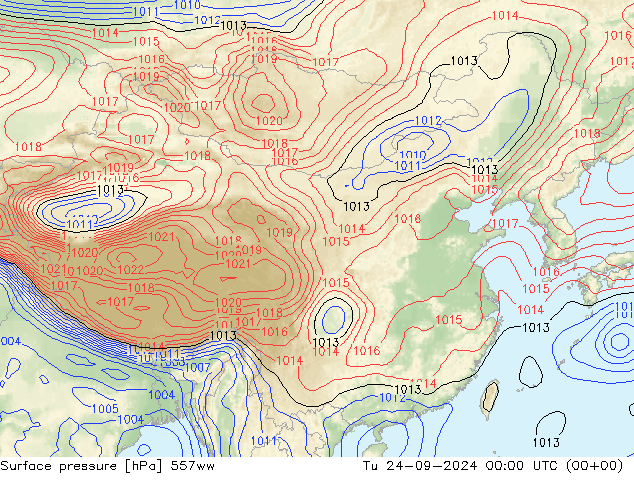 Luchtdruk (Grond) 557ww di 24.09.2024 00 UTC