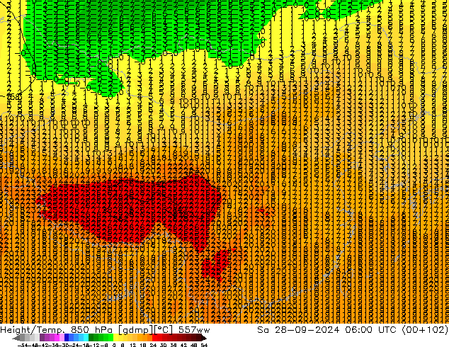 Height/Temp. 850 hPa 557ww Sa 28.09.2024 06 UTC