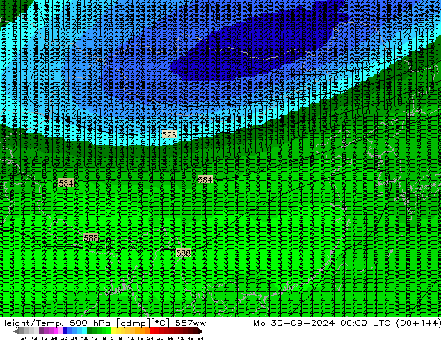 Height/Temp. 500 hPa 557ww 星期一 30.09.2024 00 UTC