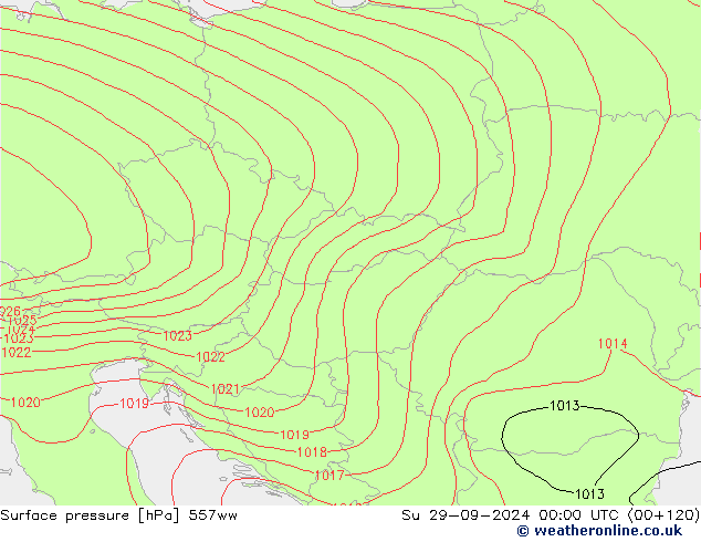 Surface pressure 557ww Su 29.09.2024 00 UTC