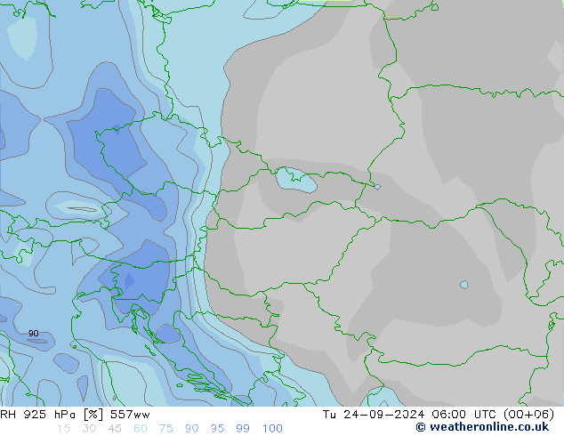 RH 925 hPa 557ww Tu 24.09.2024 06 UTC