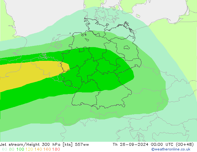 Jet stream/Height 300 hPa 557ww Th 26.09.2024 00 UTC