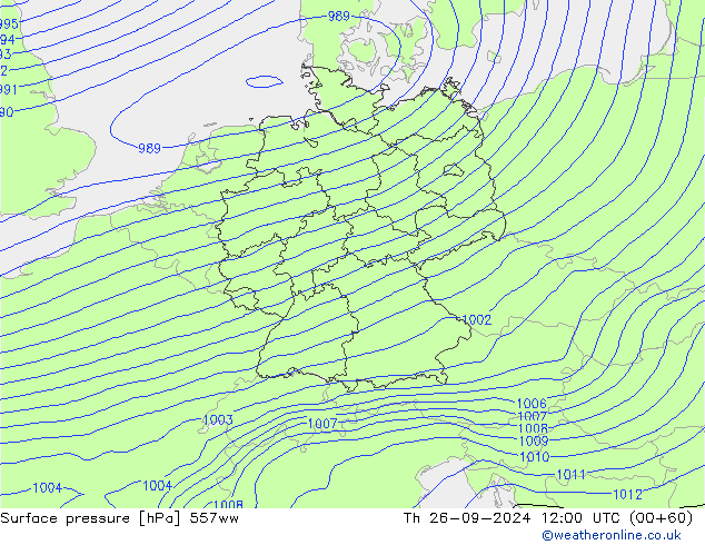 Surface pressure 557ww Th 26.09.2024 12 UTC