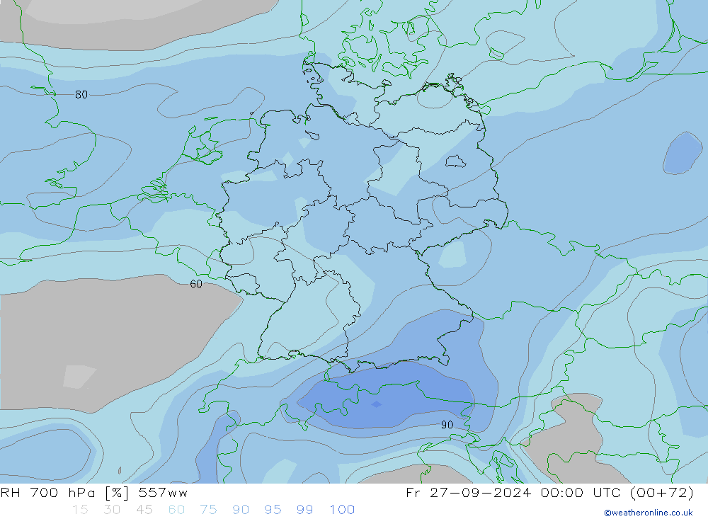 RH 700 hPa 557ww Pá 27.09.2024 00 UTC