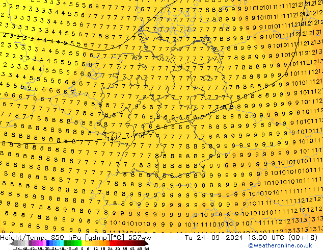 Height/Temp. 850 hPa 557ww mar 24.09.2024 18 UTC