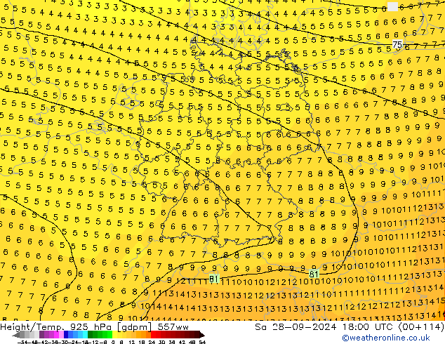 Height/Temp. 925 hPa 557ww Sa 28.09.2024 18 UTC