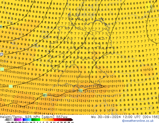 Height/Temp. 925 hPa 557ww Seg 30.09.2024 12 UTC