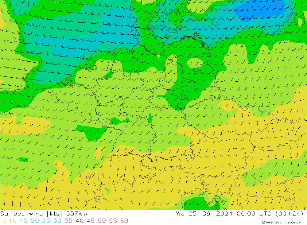 Surface wind 557ww We 25.09.2024 00 UTC