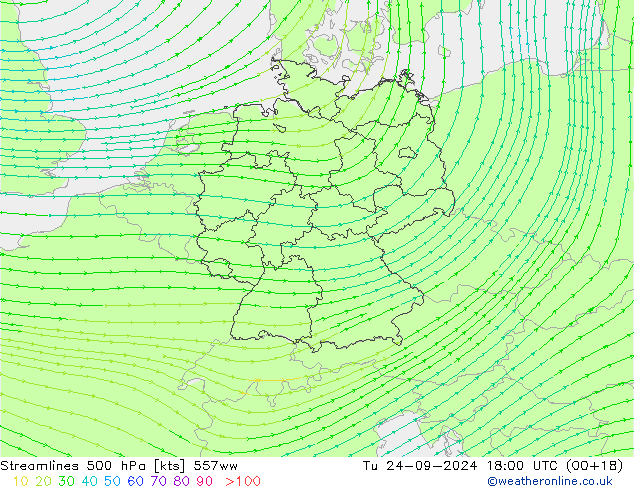 Linea di flusso 500 hPa 557ww mar 24.09.2024 18 UTC