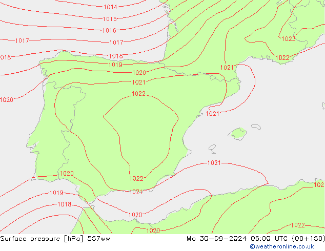 Surface pressure 557ww Mo 30.09.2024 06 UTC