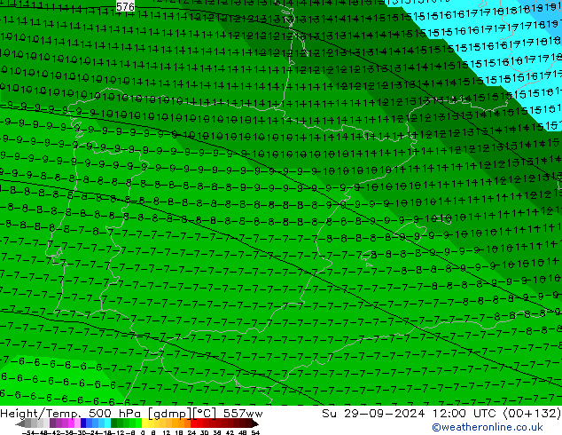 Height/Temp. 500 гПа 557ww Вс 29.09.2024 12 UTC