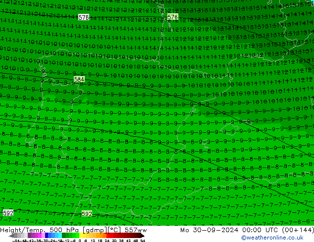 Height/Temp. 500 hPa 557ww lun 30.09.2024 00 UTC