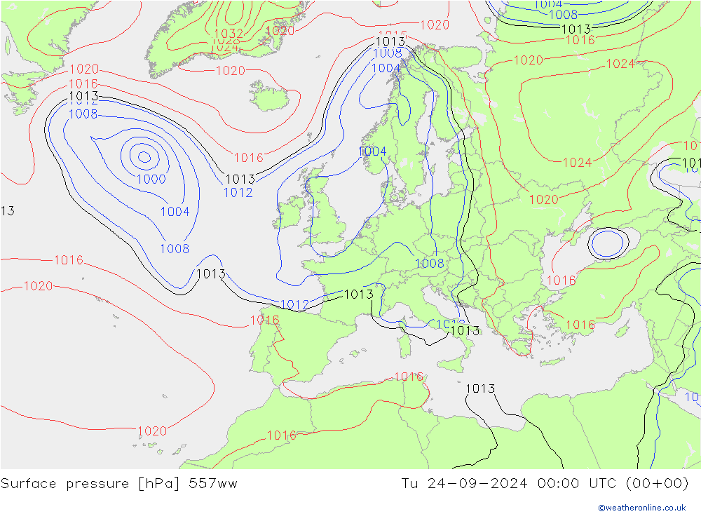 地面气压 557ww 星期二 24.09.2024 00 UTC