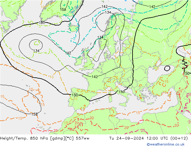 Height/Temp. 850 гПа 557ww вт 24.09.2024 12 UTC