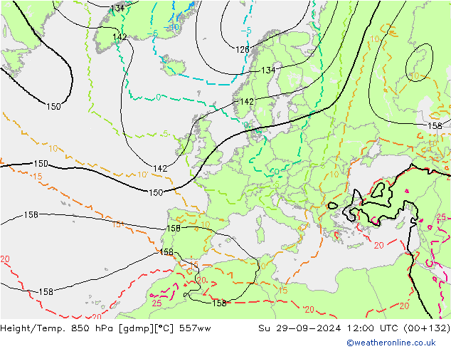 Géop./Temp. 850 hPa 557ww dim 29.09.2024 12 UTC