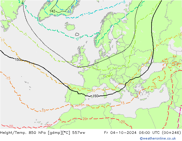 Height/Temp. 850 hPa 557ww pt. 04.10.2024 06 UTC