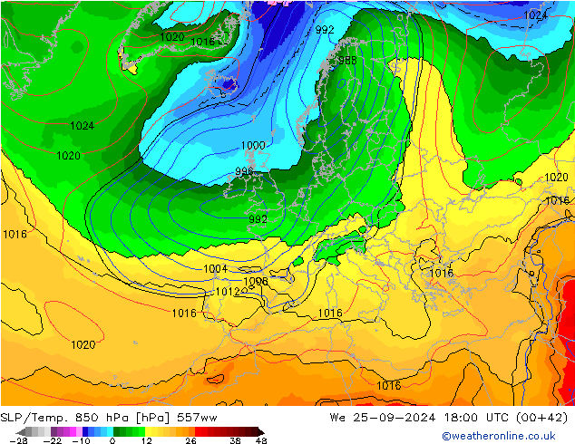 SLP/Temp. 850 hPa 557ww We 25.09.2024 18 UTC