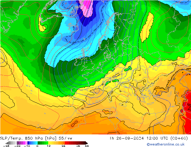 850 hPa Yer Bas./Sıc 557ww Per 26.09.2024 12 UTC