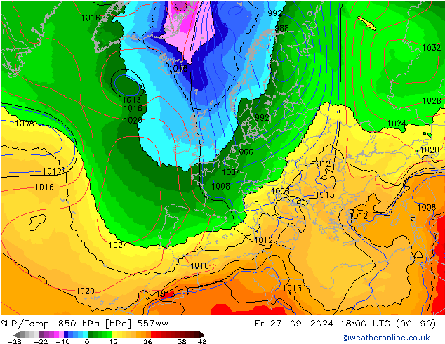 SLP/Temp. 850 hPa 557ww  27.09.2024 18 UTC