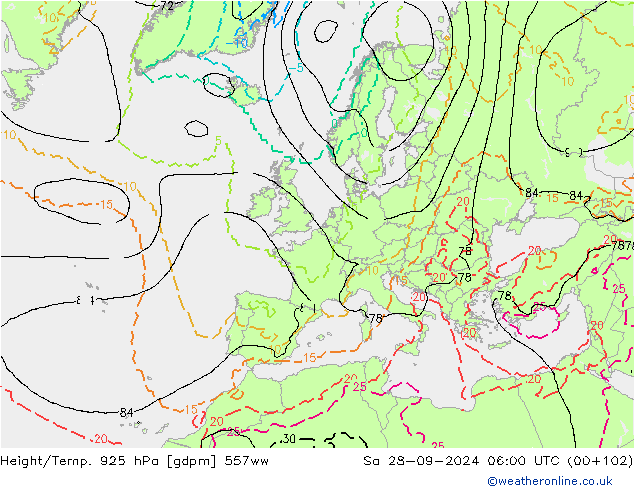 Height/Temp. 925 hPa 557ww Sáb 28.09.2024 06 UTC