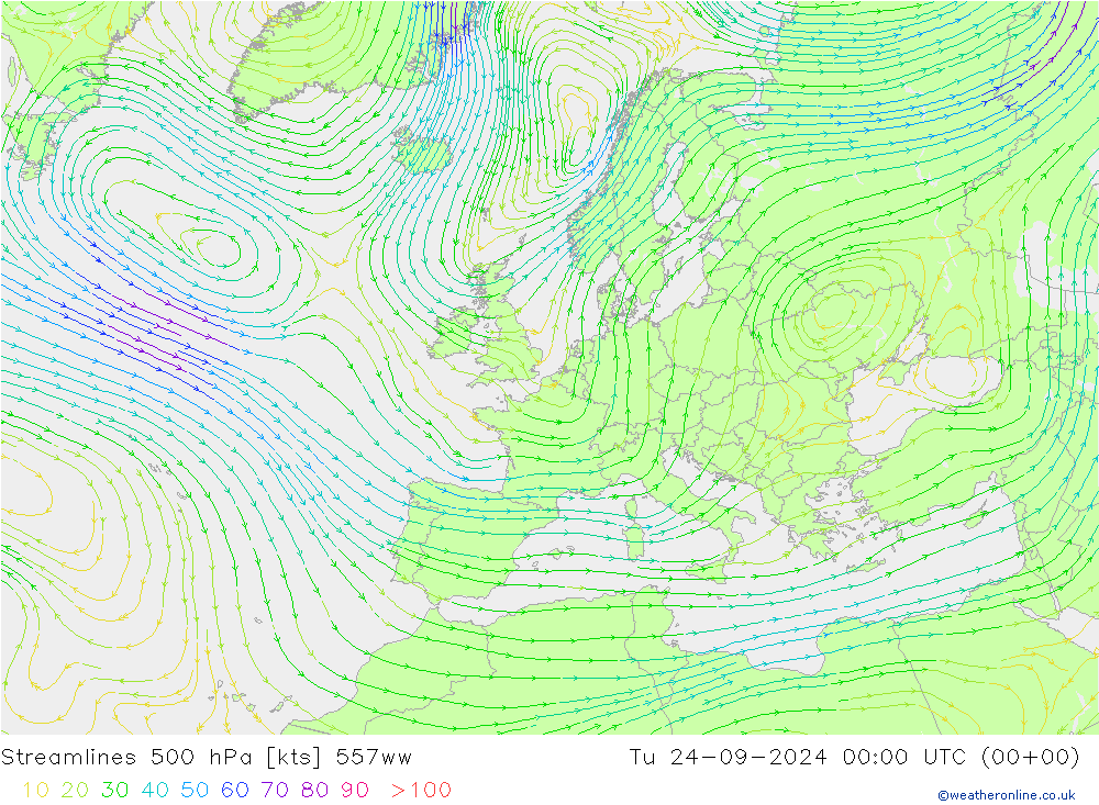 Linea di flusso 500 hPa 557ww mar 24.09.2024 00 UTC