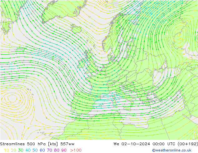 Streamlines 500 hPa 557ww St 02.10.2024 00 UTC