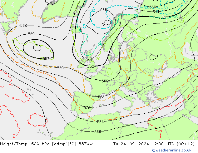 Height/Temp. 500 hPa 557ww  24.09.2024 12 UTC