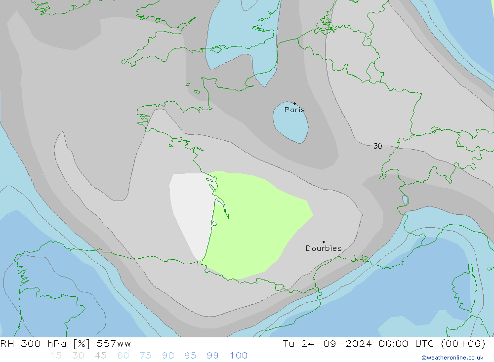 RH 300 hPa 557ww Tu 24.09.2024 06 UTC