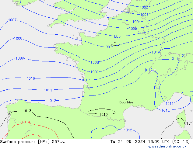 Surface pressure 557ww Tu 24.09.2024 18 UTC