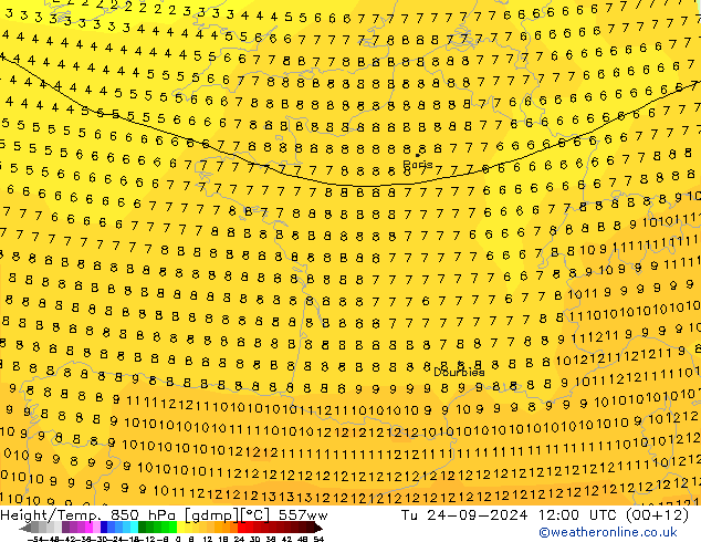 Height/Temp. 850 гПа 557ww вт 24.09.2024 12 UTC