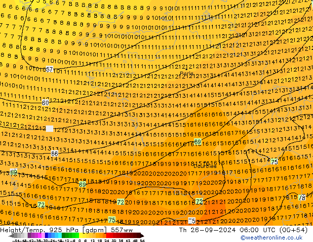 Height/Temp. 925 гПа 557ww чт 26.09.2024 06 UTC