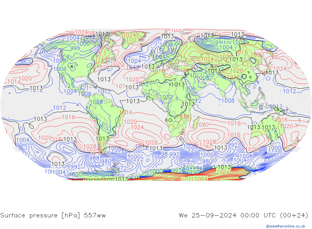 Atmosférický tlak 557ww St 25.09.2024 00 UTC