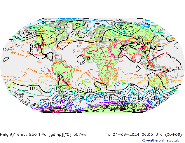 Height/Temp. 850 hPa 557ww Út 24.09.2024 06 UTC