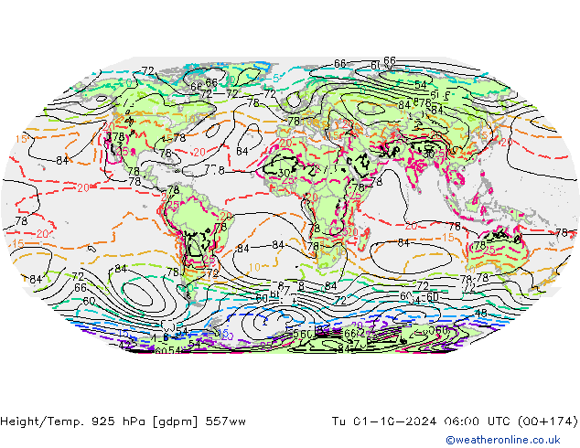 Hoogte/Temp. 925 hPa 557ww di 01.10.2024 06 UTC