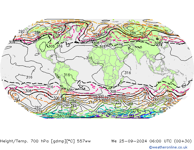 Hoogte/Temp. 700 hPa 557ww wo 25.09.2024 06 UTC